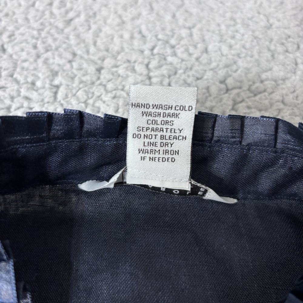 Carole Little Blouse XL Navy Blue Pintuck Ribbon Trim Cottagecore Minimalist - Picture 4 of 9